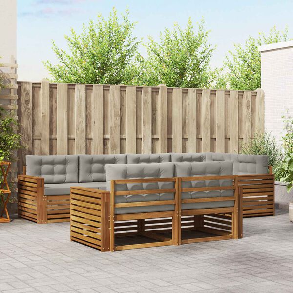 vidaXL Outdoor-Sofagarnitur mit Kissen 7 pcs Nat&uuml;rlich und Hellgrau