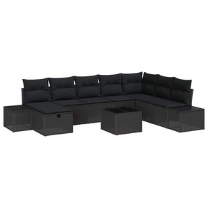 vidaXL Gartensofa-set mit Kissen 9 pcs Schwarz Poly-Rattan
