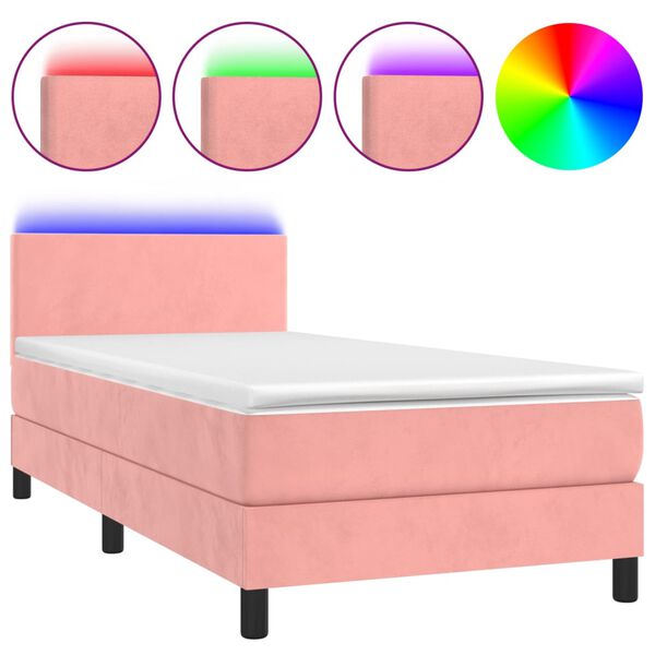 vidaXL Boxspringbett mit Matratze & LED Rosa 90x200 cm Samt
