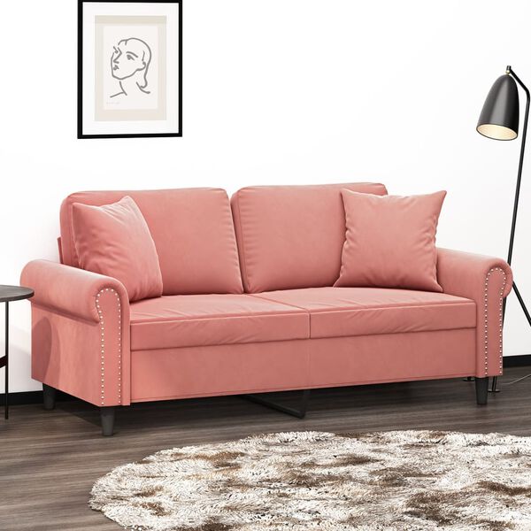 vidaXL 2-Sitzer-Sofa mit Kissen Rosa 140 cm Samt