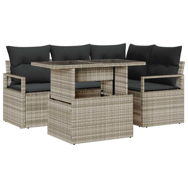 vidaXL Gartensofa-set mit Kissen 5 pcs Hellgrau Poly Rattan