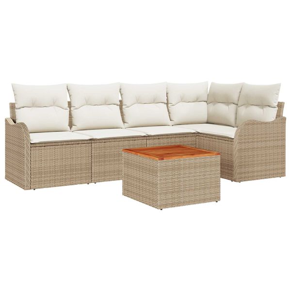 vidaXL Gartensofa-set mit Speicher 6 pcs Beige und Creme Poly-Rattan