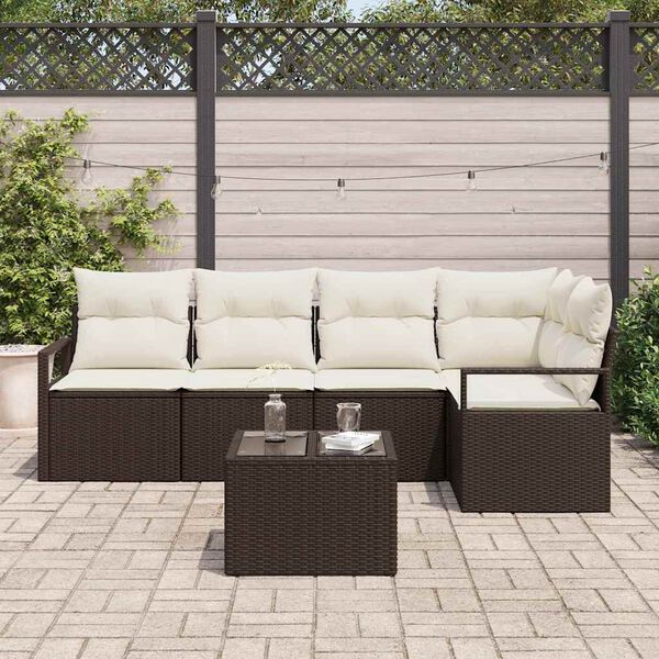vidaXL Garten-Sofa-Set mit Kissen mit Speicher 6 pcs Braun und Creme