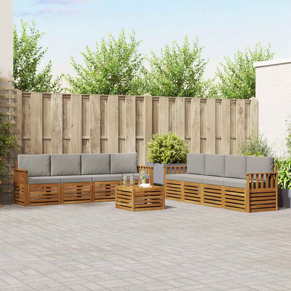 vidaXL Sofagarnituren 9 pcs Nat&uuml;rlich und Hellgrau Massivholz Akazie