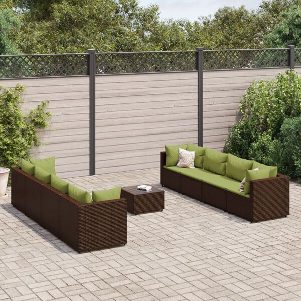 vidaXL 9-tlg. Garten-Lounge-Set mit Kissen Braun Poly Rattan