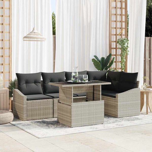 vidaXL Garten-Sofa-Set mit Kissen mit Speicher 6 pcs Hellgrau