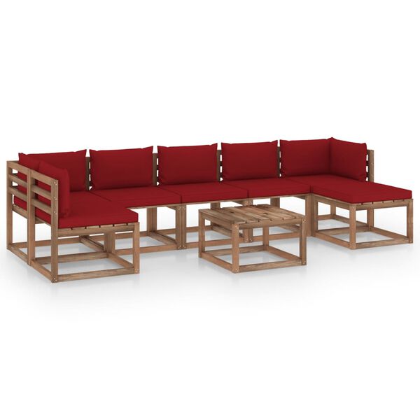 vidaXL 8-tlg. Garten-Lounge-Set mit Kissen in Weinrot