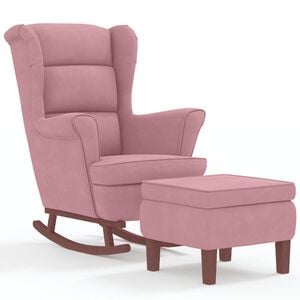 vidaXL Schaukelstuhl Ohrensessel Rosa Samt und Massivholz