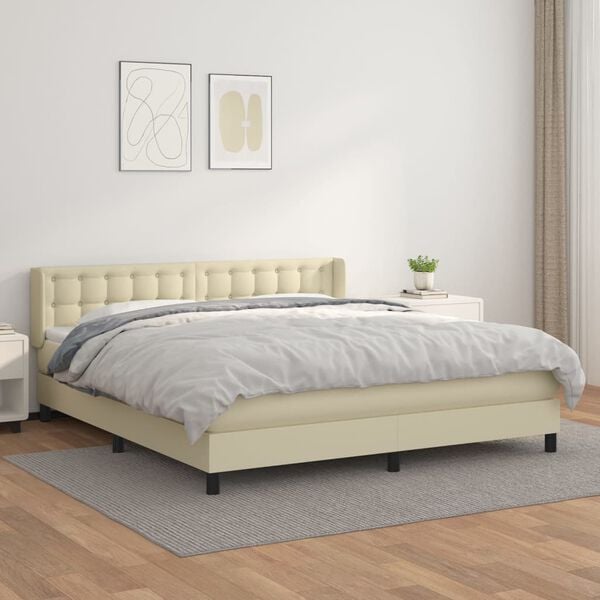 vidaXL Boxspringbett mit Matratze Creme 180x200 cm Kunstleder