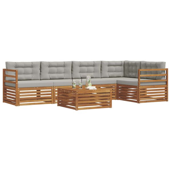 vidaXL Outdoor-Sofagarnitur mit Kissen 6 pcs Nat&uuml;rlich und Hellgrau