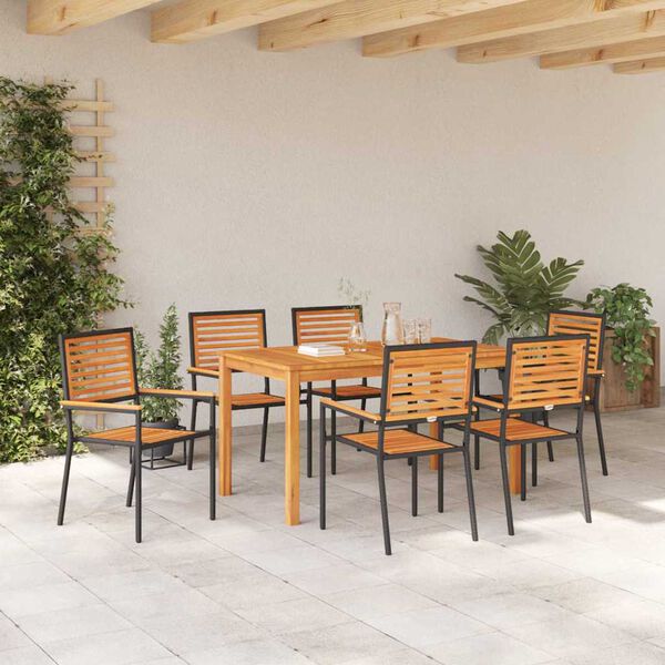 vidaXL Garten Essgruppe 7 pcs Schwarz Massivholz Akazie