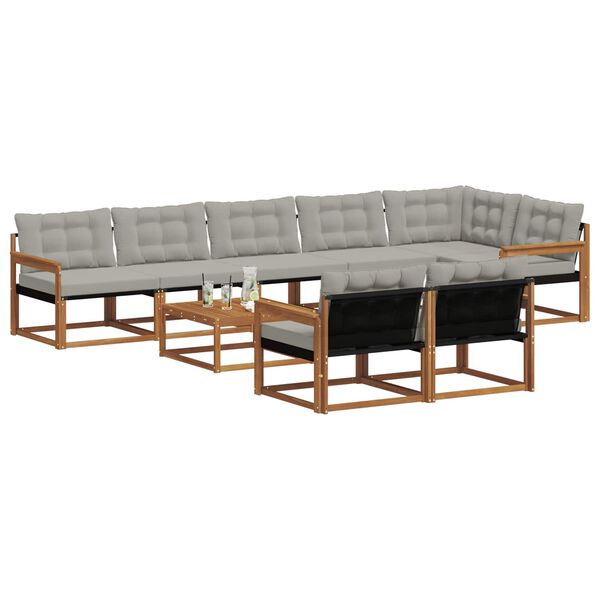vidaXL Outdoor-Sofagarnitur mit Kissen 9 pcs Nat&uuml;rlich und Hellgrau