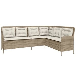 vidaXL Gartensofa in L-Form mit Kissen Beige Poly Rattan