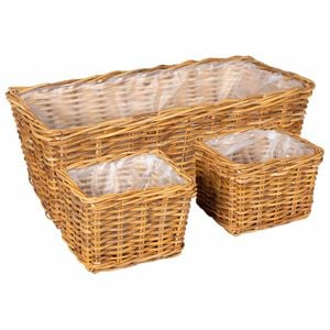 vidaXL Blumentopfkorb mit Speicher 3 pcs Braun Kubu Rattan