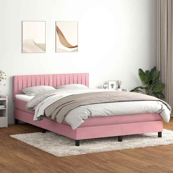 vidaXL Boxspringbett mit Matratze Rosa 160x210 cm Samt