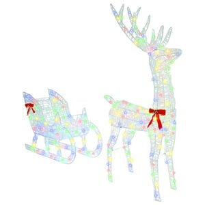 vidaXL Rentier Zieh Schlitten mit 200 LEDs Bunt 70 x 26 x 129 cm Acryl