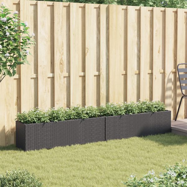 vidaXL Pflanzk&uuml;bel mit 3 T&ouml;pfen 2 Stk. Schwarz 105x30x32cm Poly Rattan