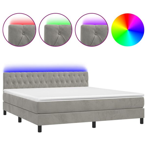 vidaXL Boxspringbett mit Matratze & LED Hellgrau 160x200 cm Samt