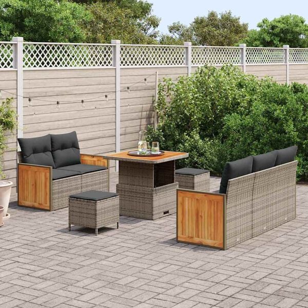 vidaXL Gartensofa-set mit Kissen 10 pcs Grau Poly-Rattan