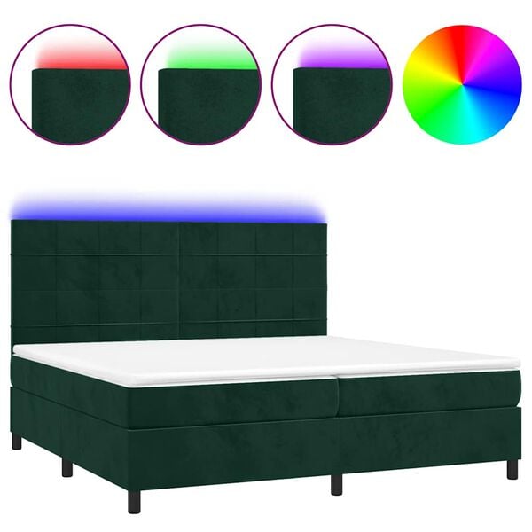 vidaXL Boxspringbett mit Matratze & LED Dunkelgr&uuml;n 200x200 cm Samt