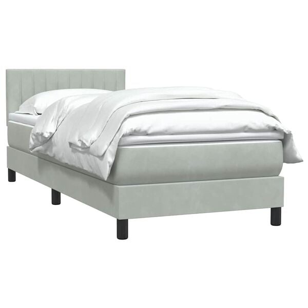 vidaXL Boxspringbett mit Matratze Hellgrau 80x210 cm Samt