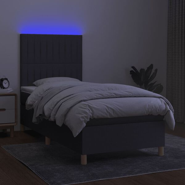 vidaXL Boxspringbett mit Matratze & LED Dunkelgrau 80x200 cm Stoff