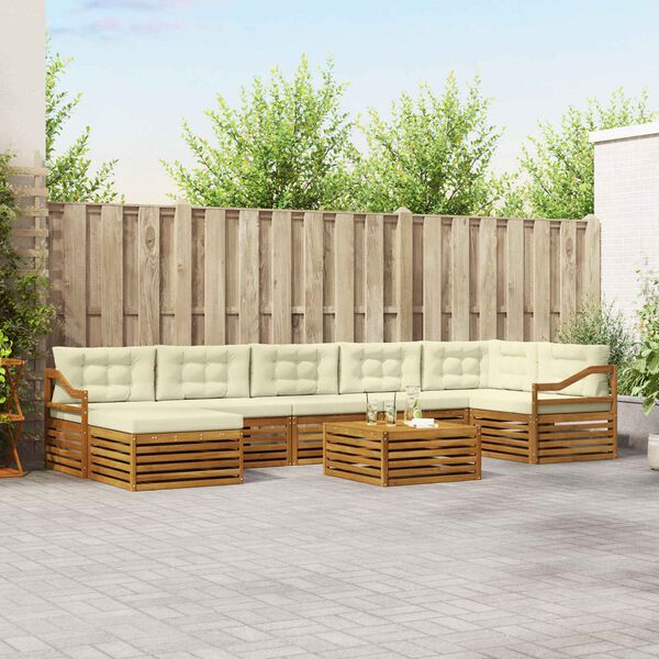 vidaXL Outdoor-Sofagarnitur 8 pcs Natur und Creme Massivholz Akazie