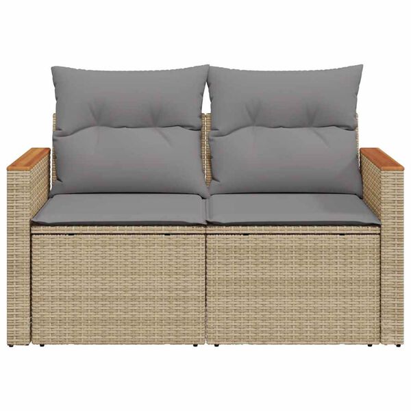 vidaXL Gartensofa mit Kissen 2-Sitzer Beige Poly Rattan