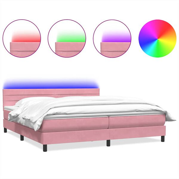 vidaXL Boxspringbett mit Matratze & LED Rosa 180x210 cm Samt