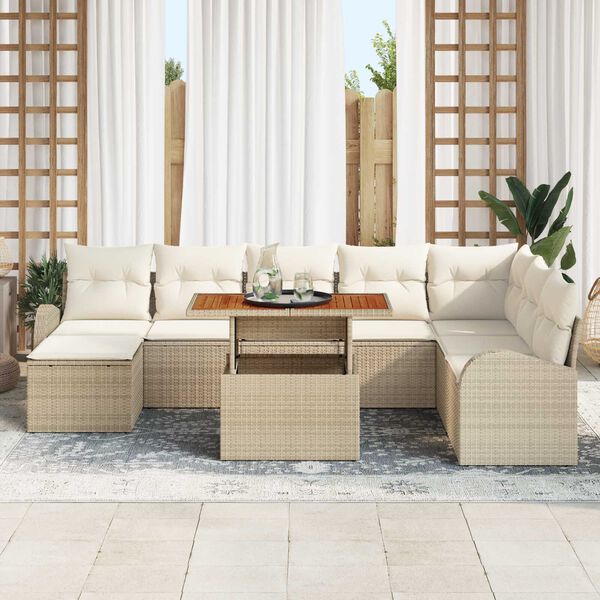 vidaXL Garten-Sofa-Set mit Speicher 9 pcs Beige Poly Rattan