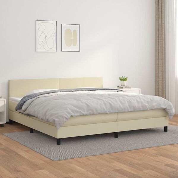 vidaXL Boxspringbett mit Matratze Creme 200x200 cm Kunstleder
