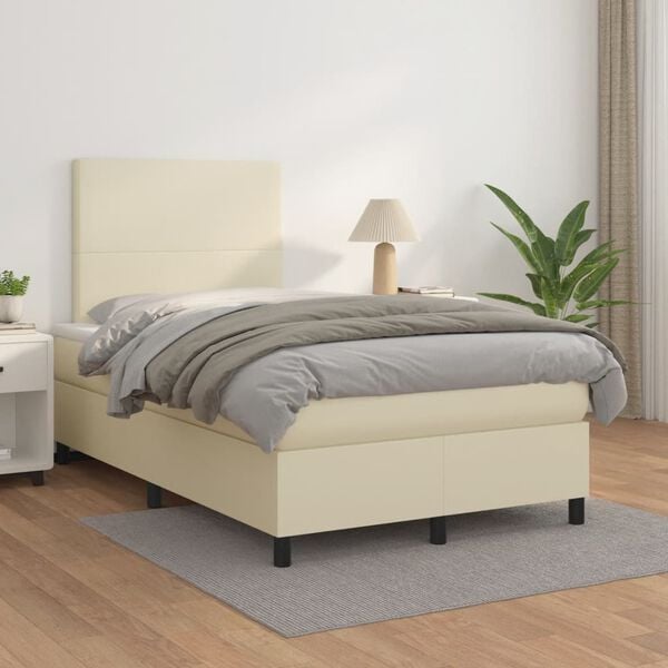 vidaXL Boxspringbett mit Matratze Creme 120x200 cm Kunstleder