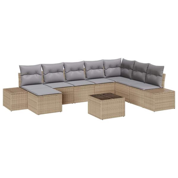 vidaXL Gartensofa-set mit Kissen 9 pcs Beige Poly-Rattan