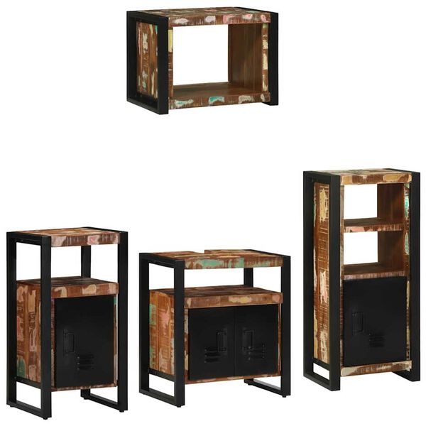 vidaXL Badezimmermöbel-Set mit Regal 4 pcs Massives upgecyceltes Holz