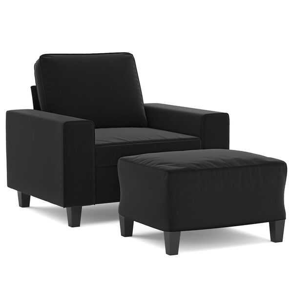 vidaXL Sessel mit Hocker Schwarz 60 cm Mikrofasergewebe