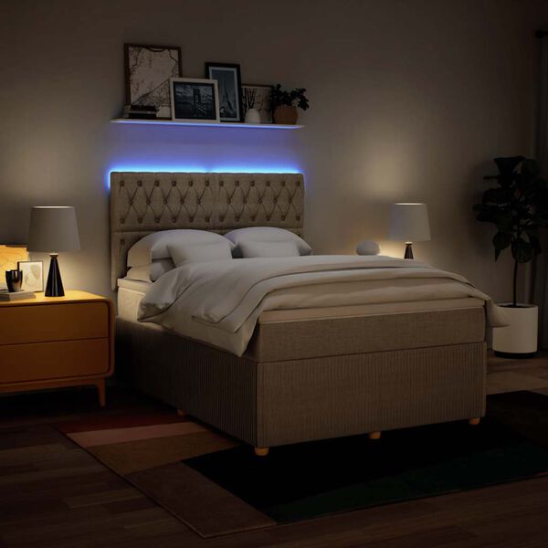 vidaXL Boxspringbett mit Matratze Creme 160x200 cm Stoff