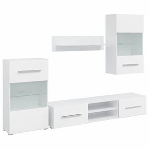 vidaXL F&uuml;nfteilige Wohnwand TV-Schrank mit LED-Beleuchtung Wei&szlig;