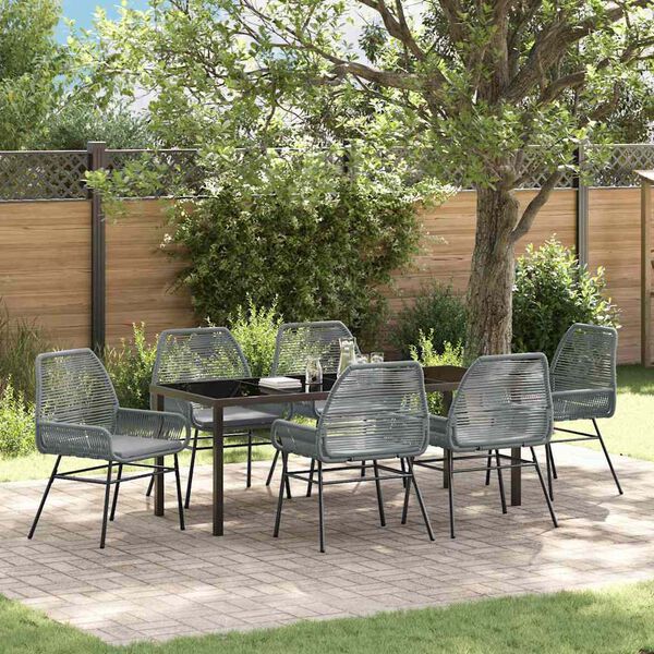 vidaXL Garten Essgruppe mit Kissen 7 pcs Grau Poly-Rattan