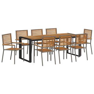 vidaXL Garten Essgruppe 9 pcs Grau und Braun Poly-Rattan