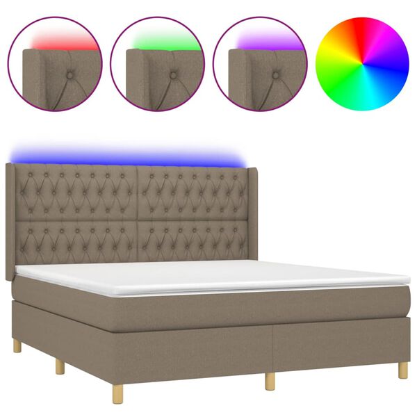 vidaXL Boxspringbett mit Matratze & LED Taupe 160x200 cm Stoff
