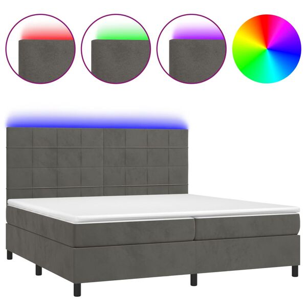 vidaXL Boxspringbett mit Matratze & LED Dunkelgrau 200x200 cm Samt