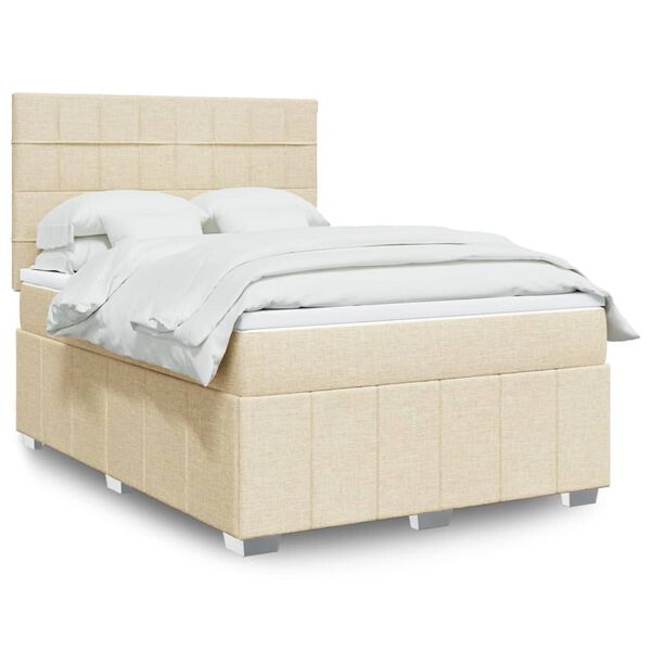 vidaXL Boxspringbett mit Matratze Creme 140x200 cm Stoff