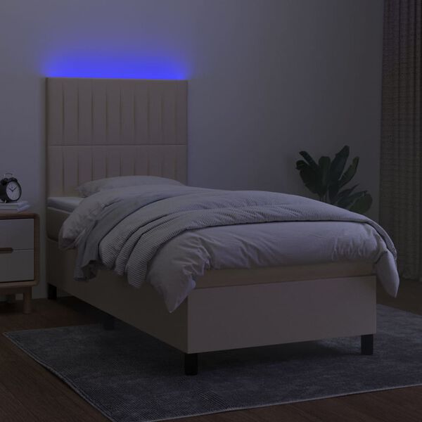 vidaXL Boxspringbett mit Matratze & LED Creme 100x200 cm Stoff