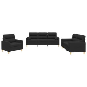 vidaXL 3-tlg. Sofagarnitur mit Kissen Schwarz Stoff