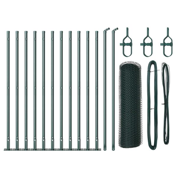 vidaXL Zaun mit Pfosten Grün 0,4 x 25 m PVC-beschichteter Stahl