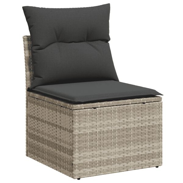 vidaXL 13-tlg. Garten-Sofagarnitur mit Kissen Hellgrau Poly Rattan