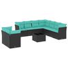 vidaXL 10-teiliges Gartensofa-Set mit Kissen, schwarzes Polyrattan