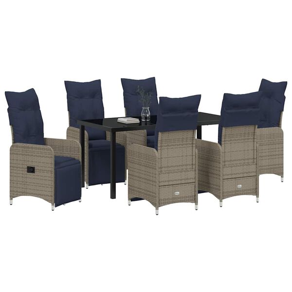 vidaXL Tisch- und Stuhlset mit Kissen 7 pcs Grau PE-Rattan