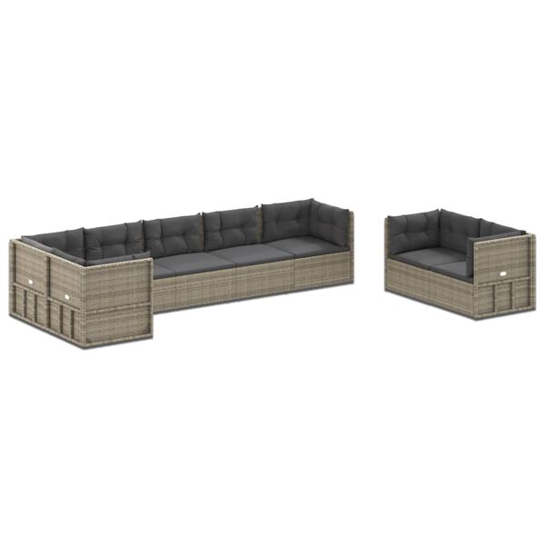 vidaXL 8-tlg. Garten-Lounge-Set mit Kissen Grau Poly Rattan