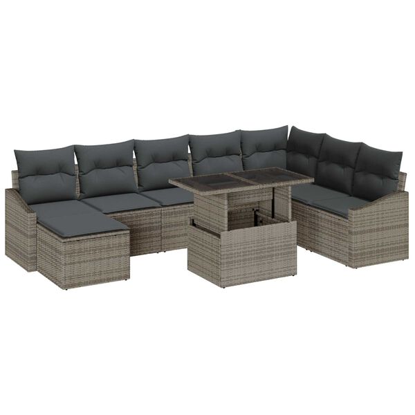vidaXL Garten-Sofa-Set mit Kissen mit Speicher 9 pcs Grau